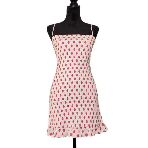 LOVERS+FRIENDS Polka Dot Smocked Dress, Size Medium - Picture 1 of 14